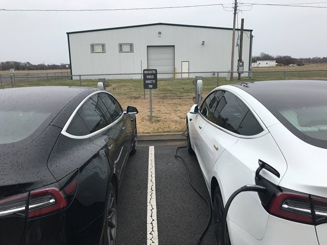 Tesla Level 3 EV chargers at a municipal airport 