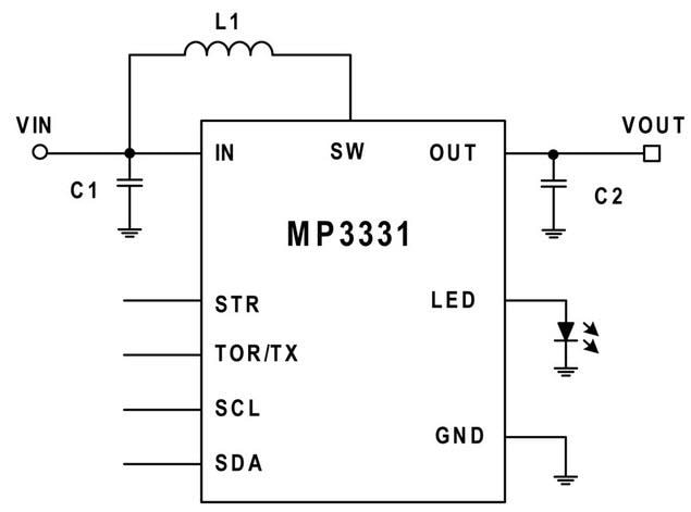 Application Circuit Diagram - Monolithic Power Systems (MPS) MP3331 Synchronous Boost Flash LED Drivers